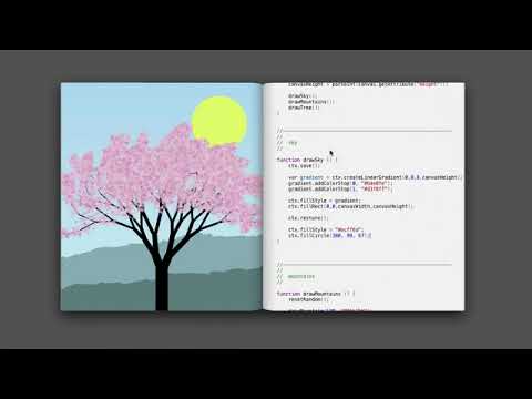Bret Victor's tree drawing demo with the rendered scene beside its source code